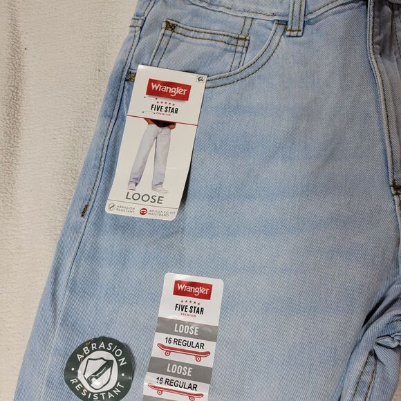 Wrangler Jeans Boys Loose Blue Sz 16 Regular Denim Pant Kid School Skater 5 Star - Picture 10 of 14